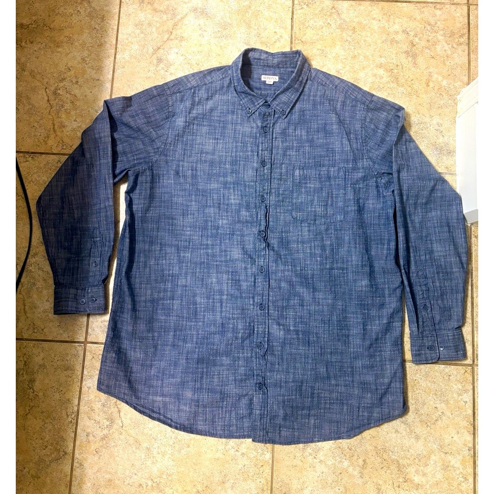 Merona Men's Button-Down Long Sleeve Chambray Cotton Shirt Blue 2XBT